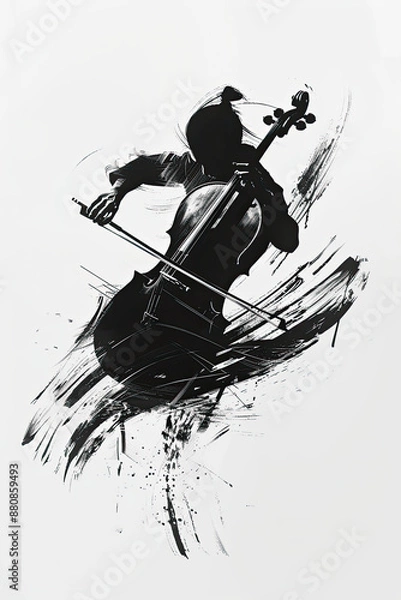 Fototapeta A black and white sketch of a person playing the cello