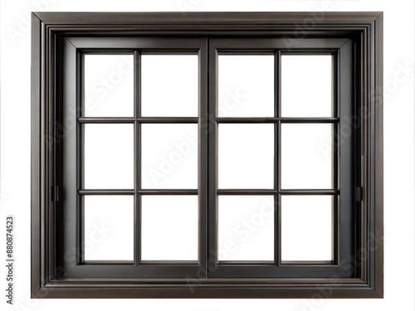 Obraz Sleek black window frame with cross design isolated on transparent background with clipping path cut-out