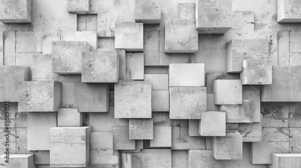 Fototapeta Concrete or cement brick background in grey or white embedded cubes