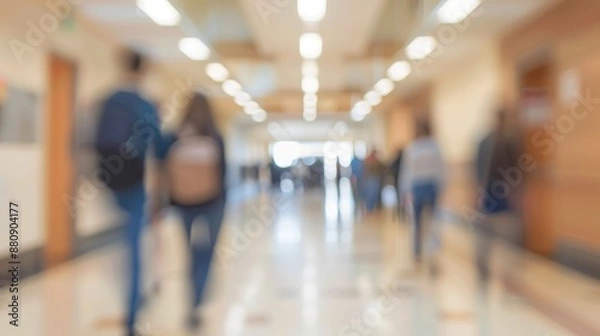 Fototapeta Abstract blur background of college hall with students for web design artistic defocused wallpaper with text space