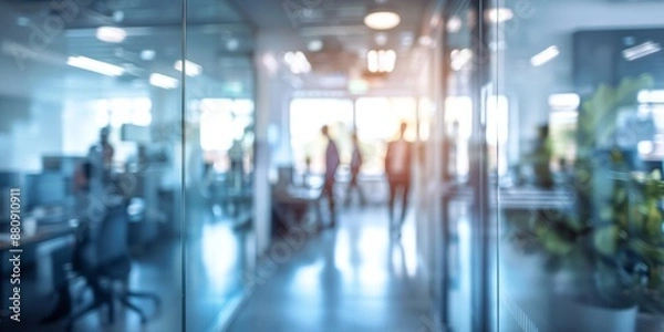 Fototapeta Soft Focus Office Interior with Workers Visible