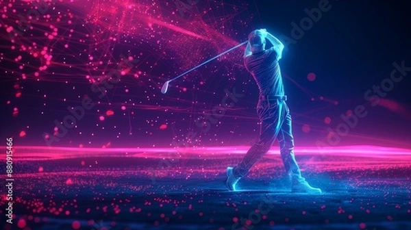 Fototapeta Neon Golfer Swing with Particle Effects