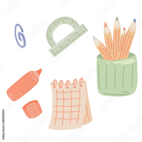 Obraz Flat design set of school supplies back to school september 1