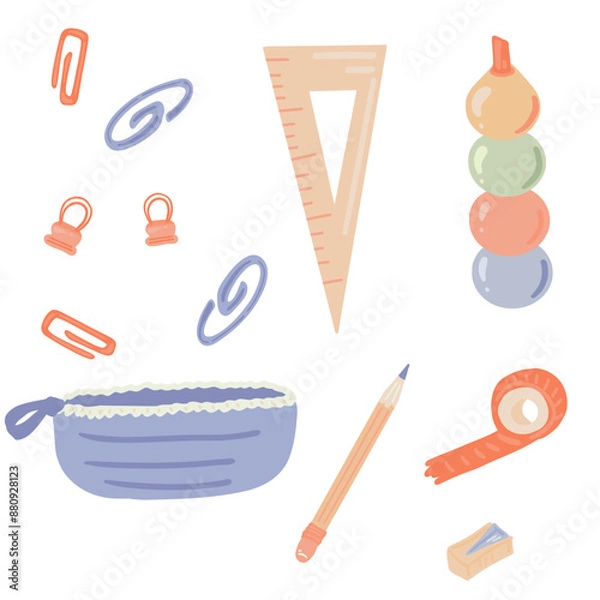 Obraz Vector Set of School Stationery Supplies flat design set