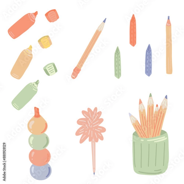 Obraz Vector Set of School Stationery Supplies