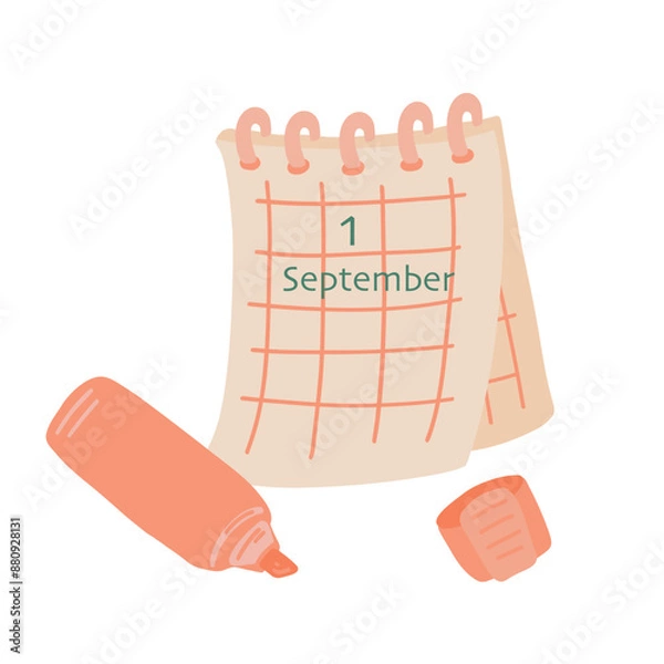 Obraz 1st September back to school set with calendar and marker