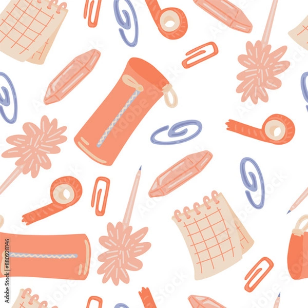 Obraz Seamless School Supplies Pattern in Flat Style