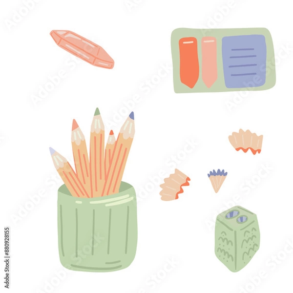 Obraz Vector Set of School Stationery Supplies flat design back to school