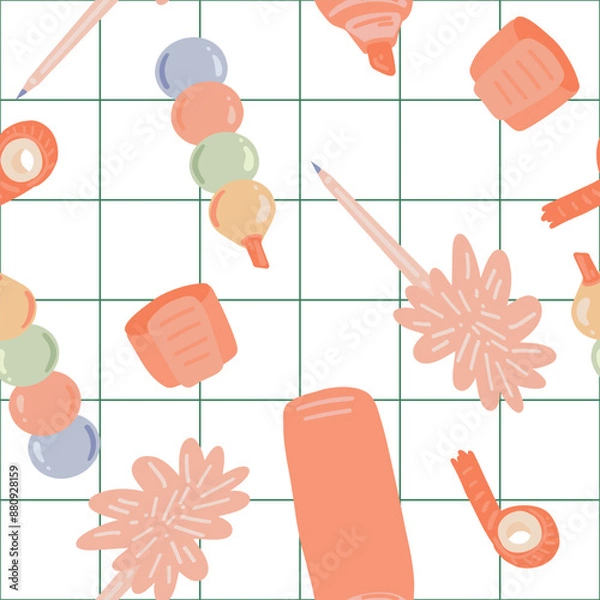 Obraz Seamless School Supplies Pattern in Flat Style