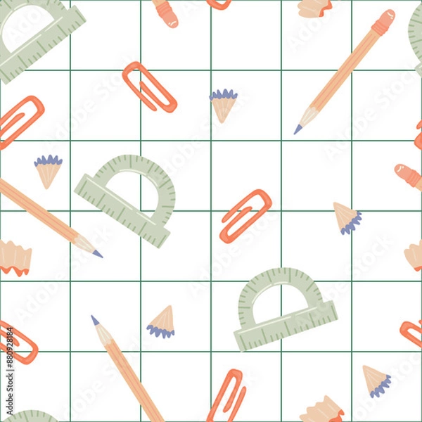 Obraz Seamless School Supplies Pattern in Flat Style
