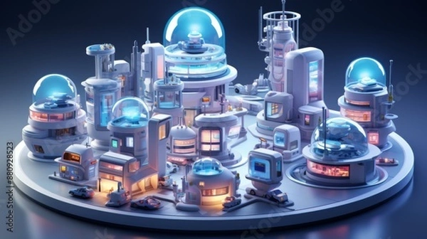 Fototapeta Futuristic Cityscape with Glowing Domes