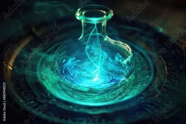 Fototapeta A supernatural scene showcases luminous elixirs that float in midair