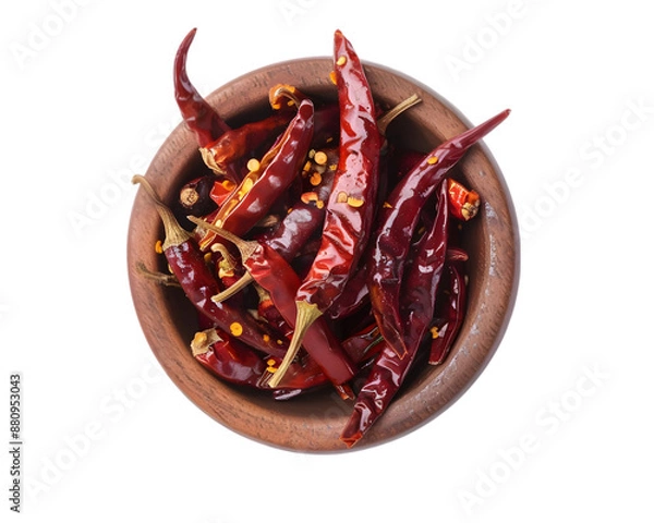 Obraz A bowl of red chili peppers on a white background