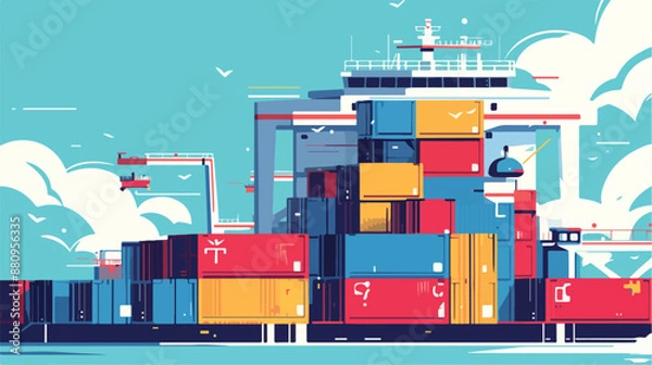 Obraz Background of shipping containers in port. flat vector
