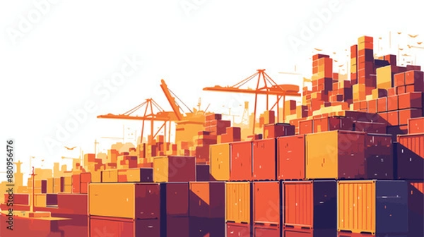 Obraz Background of shipping containers in port. flat vector