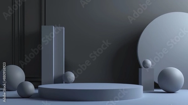 Fototapeta High quality 3D, studio backdrop to use for advertising with empty space for product. Rounded shapes professional studio