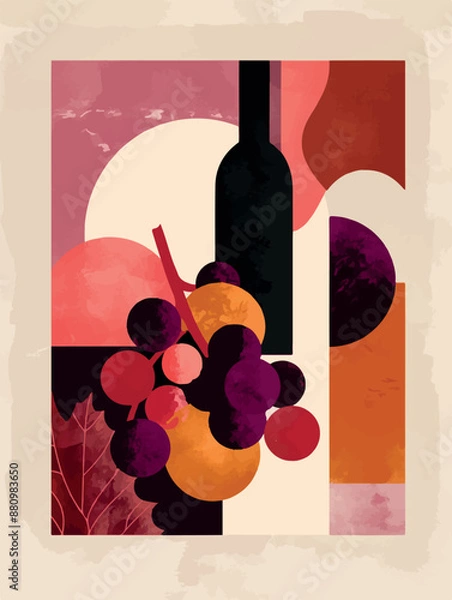 Fototapeta Collection of abstract wine-themed autumn illustrations, perfect for wine festivals and seasonal posters. Includes various frames for text with vibrant colors and intricate designs.