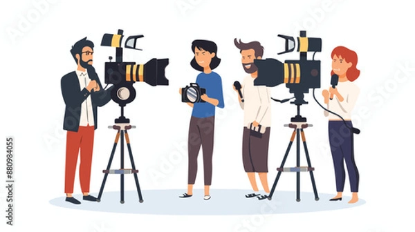 Obraz Broadcast interview. Tv journalists with camera 