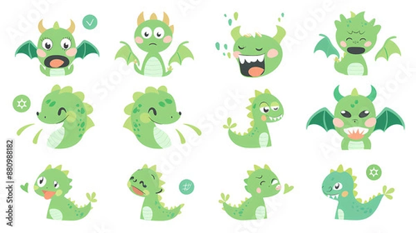 Obraz The emoticon pack has a white background and a simple style, using simple lines, solid color blocks, vector graphics and simple sticker, transparent background, png file, Generative AI illustraions	