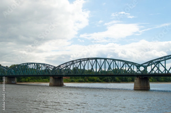 Fototapeta Torun famous truss bridge over Vistula river, Poland. 
