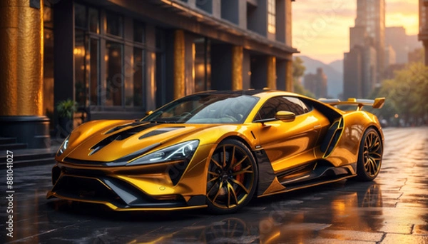 Obraz A golden luxurious car in gold