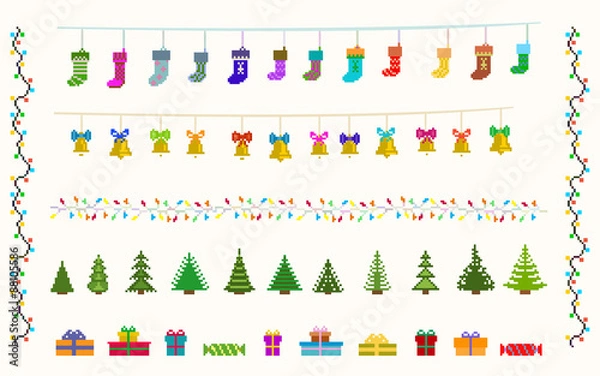 Obraz garland set of pixel art for christmas and new year