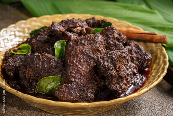 Fototapeta Beef Rendang is a Minang dish originating from the Minangkabau region in West Sumatra, Indonesia