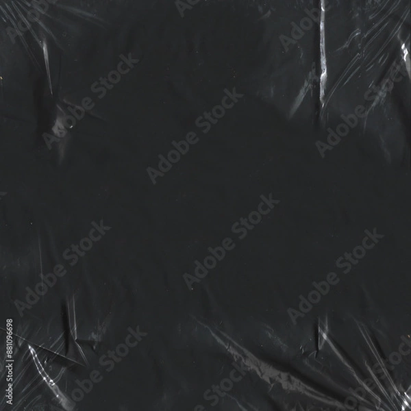 Fototapeta Plástico amassado, dobrado e com rugas. Plástico escuro preto amassado com bolhas. Lona torcido com aspecto de sacola e saco, amassado.