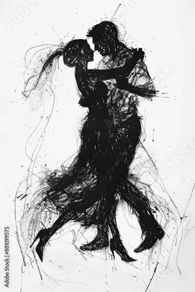 Fototapeta A black and white sketch of a couple dancing