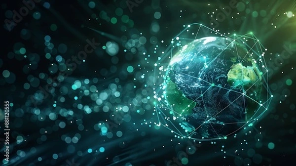 Fototapeta Glowing Earth and Digital Network Illustration