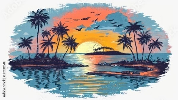 Fototapeta Sunset on Tropical Island