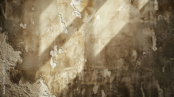 Fototapeta Textured brown wall with white marks in angled light