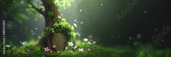 Fototapeta Enchanted Forest Scene with Glowing Flowers and Soft Lighting