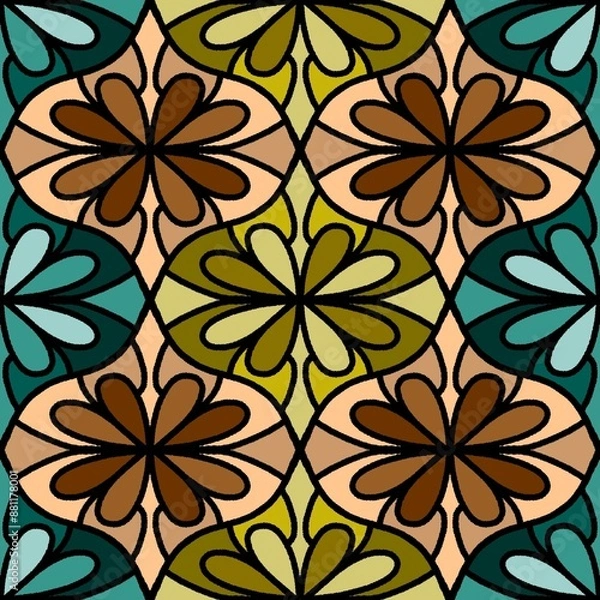 Fototapeta Abstract geometric floral seamless flower pattern for fabrics and linens