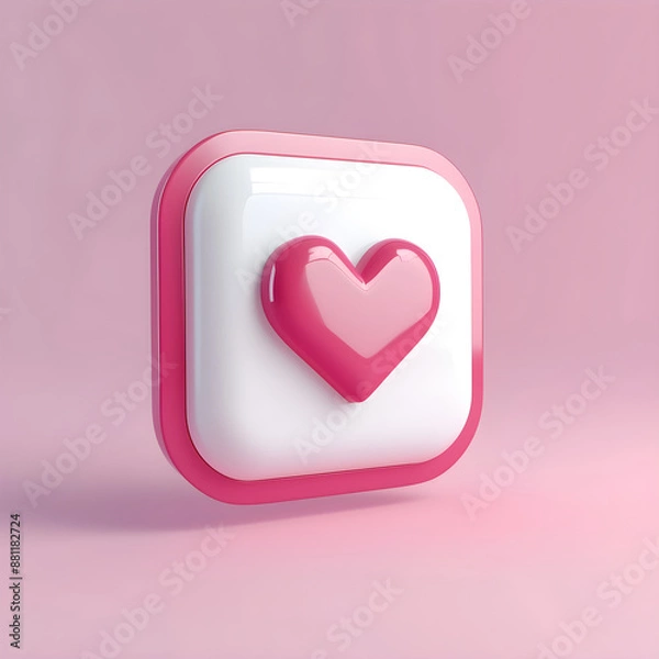 Fototapeta 3D glossy social media avatar icon with pink heart, image for websites