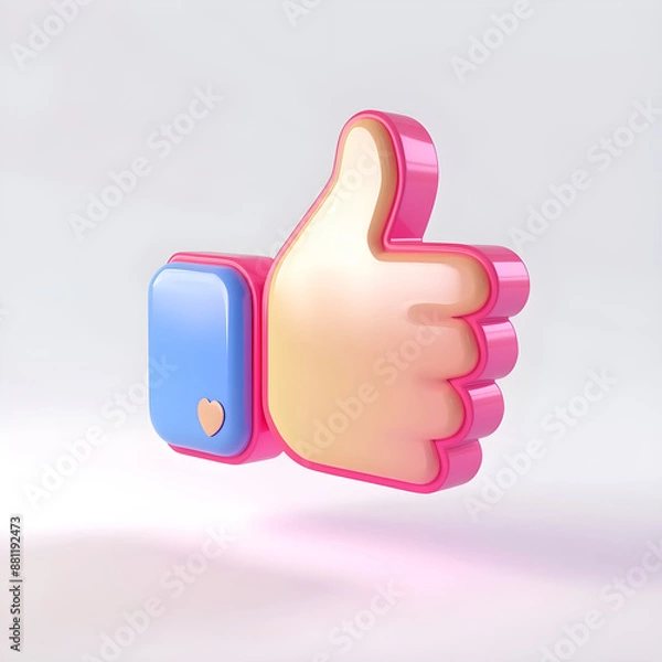 Fototapeta 3D sign like or thumbs up icon on a light background, icon for mobile application, emoticon, icon for social networks
