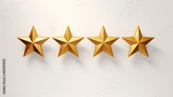 Fototapeta Four gold stars for quality assessment isolated on white background, top view. The concept of rating and evaluation.
