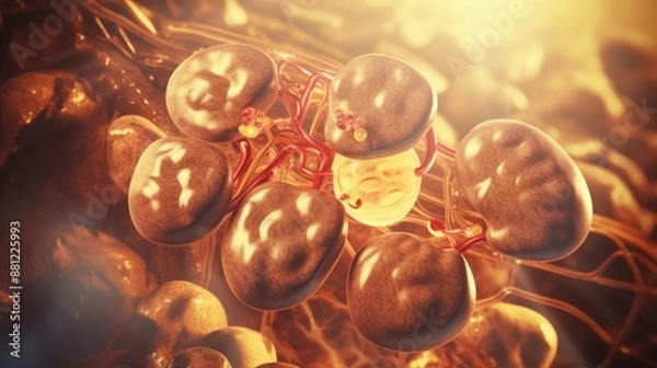 Fototapeta Detailed 3d rendering of liver displaying fatty liver condition, medical illustration