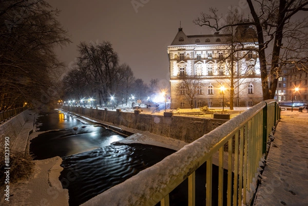 Fototapeta Widok ratuszu w bielsku białej z mostu nad rzeką białą - Bielsko Biała, Polska 