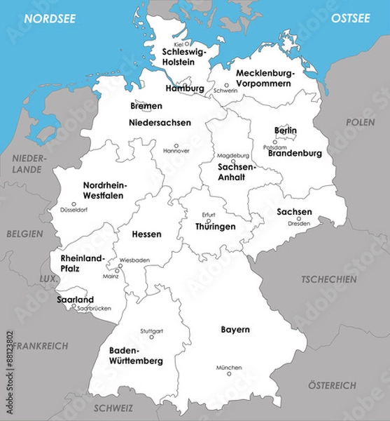 Obraz Niemcy mapa Bundesländer State Capitals Capital