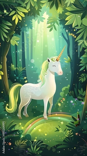 Fototapeta Unicorn in Mystical Forest with Rainbow