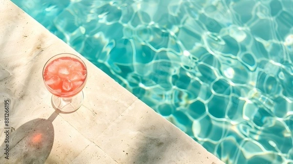 Obraz Top View of a light pink Drink by the Poolside. Luxury Vacation Background