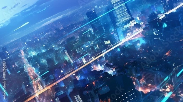 Fototapeta ネットワークと都会の風景14