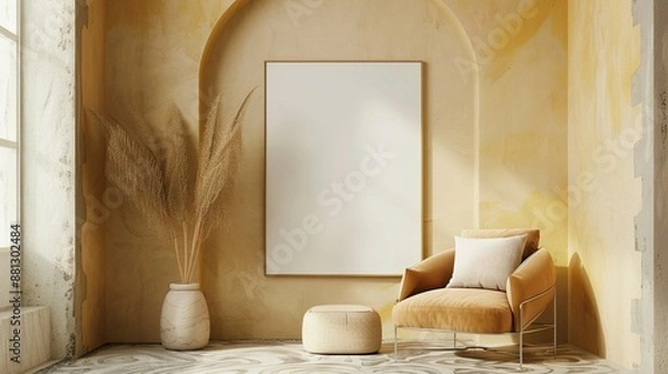Fototapeta Boho Nomadic Interior with Rustic Decor: 3D Frame Mockup