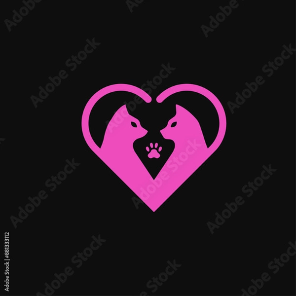 Fototapeta Cat in love logo design. Cute and simple cat heart shape vector