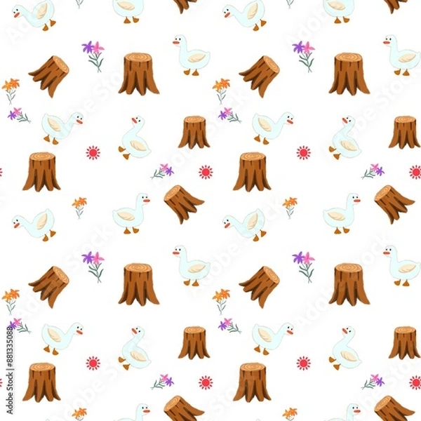 Fototapeta seamless pattern of ducks, flowers 