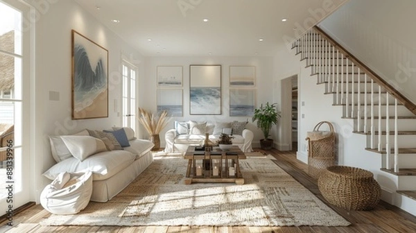 Fototapeta 3D Rendering of Coastal Farmhouse Entryway

