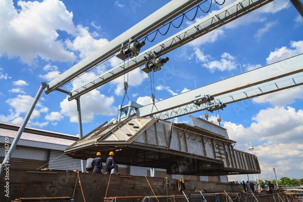 Obraz Military gunt boat under construction, supper structure assembly
