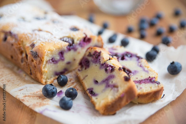 Fototapeta Vanillekuchen mit Blaubeeren
