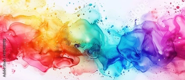 Fototapeta Abstract colorful watercolor background with alcohol ink effect, rainbow color clouds and splashes on white paper texture, hand drawn watercolour